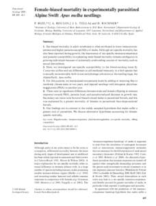 Functional Ecology[removed], 405– 413 Female-biased mortality in experimentally parasitized Alpine Swift Apus melba nestlings