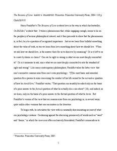 The Reasons of Love. HARRY G. FRANKFURT. Princeton: Princeton University Press, [removed]p. Cloth $[removed]Harry Frankfurt’s The Reasons of Love is about love in the way in which his bestseller,