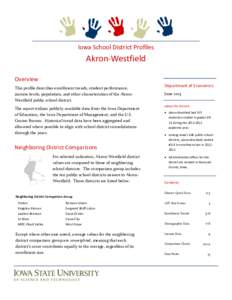 Iowa School District Profiles  Akron-Westfield Overview This profile describes enrollment trends, student performance, income levels, population, and other characteristics of the AkronWestfield public school district.