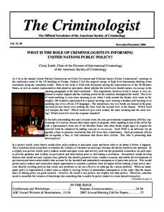 Page 1  The Criminologist The Criminologist The Official Newsletter of the American Society of Criminology