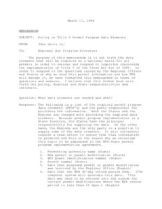 March 17, 1994 MEMORANDUM SUBJECT: Policy on Title V Permit Program Data Elements