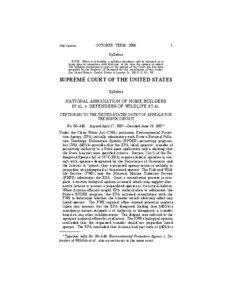 Water law in the United States / Endangered Species Act / United States Environmental Protection Agency / Chevron U.S.A. /  Inc. v. Natural Resources Defense Council /  Inc. / National Assn. of Home Builders v. Defenders of Wildlife / Concentrated Animal Feeding Operations / Law / Environment / Clean Water Act