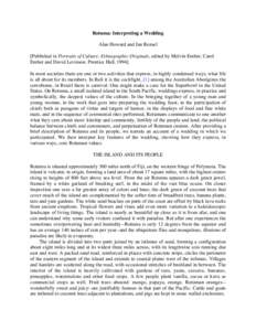 Rotuma: Interpreting a Wedding Alan Howard and Jan Rensel [Published in Portraits of Culture: Ethnographic Originals, edited by Melvin Ember, Carol Ember and David Levinson. Prentice Hall, 1994] In most societies there a