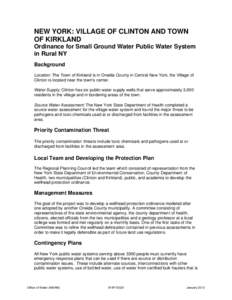 New York: Village of Clinton and Town of Kirkland - Ordinance for Small Ground Water Public Water System in Rural NY