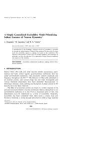 Journal of Statistical Physics, Vol. 101, Nos. 12, 2000  A Simple Generalized Excitability Model Mimicking Salient Features of Neuron Dynamics 1 A. Giaquinta, 2 M. Argentina, 2 and M. G. Velarde 2 Received December 9, 1