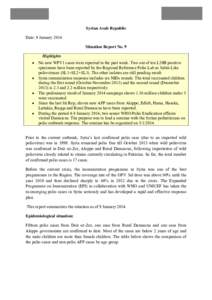 Syrian Arab Republic Date: 9 January 2014 Situation Report No. 9 Highlights • •