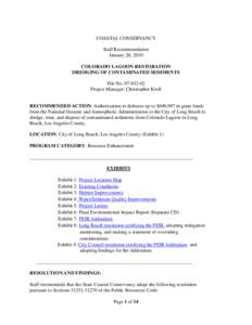 COASTAL CONSERVANCY Staff Recommendation January 20, 2010 COLORADO LAGOON RESTORATION DREDGING OF CONTAMINATED SEDIMENTS File No[removed]