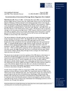 Marriage / International Marriage Broker Regulation Act / Feminism / Mail-order bride / Layli Miller-Muro / Ethics / Violence / Violence Against Women Act / Domestic violence / Violence against women / Tahirih Justice Center / Gender-based violence