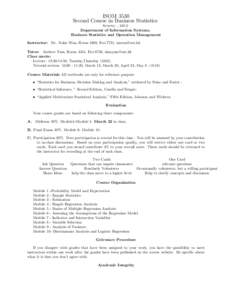 ISOM 3530 Second Course in Business Statistics Spring , 2012 Department of Information Systems, Business Statistics and Operation Management Instructor: Dr. Xuhu Wan, Room 4368, Ext.7731, [removed].