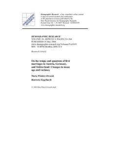 On the tempo and quantum of first marriages in Austria, Germany, and Switzerland: Changes in mean age and variance