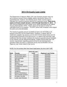 2013 VA County Loan Limits