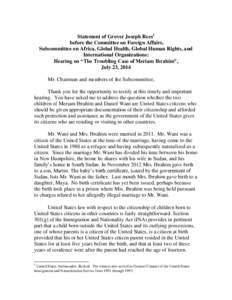 Statement of Grover Joseph Rees1 before the Committee on Foreign Affairs, Subcommittee on Africa, Global Health, Global Human Rights, and International Organizations: Hearing on “The Troubling Case of Meriam Ibrahim”