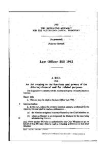 1992 * , THE LEGISLATIVE ASSEMBLY FOR THE AUSTRALIAN CAPITAL TERRITORY  (As presented)