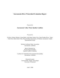 Sacramento River Watershed Evaluation Report  Prepared for Sacramento Valley Water Quality Coalition