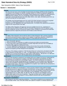 State Homeland Security Strategy (SHSS)  May 24, 2004 New Hampshire (2003): State of New Hampshire Section 1 > Introduction