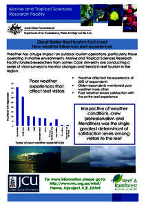 Great Barrier Reef tourism fact sheet How weather influences reef experiences Number of responses  Weather has a huge impact on outdoor tourism operations, particularly those