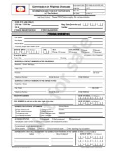 Commission on Filipinos Overseas INFORMATION SHEET FOR EVP PARTICIPANTS (J1 Visa Holders) Document Code CFO-PMD-FR-EVP-001-F01 Page No.
