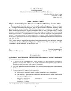 No. 9/PLCY/PG[removed]Government of India Department of Administrative Reforms and Public Grievances Sardar Patel Bhavan, Sansad Marg, New Delhi[removed]Dated: [removed]