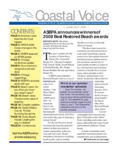 Coastal Voice THE NEWSLETTER OF THE AMERICAN SHORE & BEACH PRESERVATION ASSOCIATION CONTENTS: PAGE 3: America’s best beaches don’t just