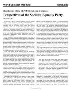 World Socialist Web Site  wsws.org Resolutions of the SEP (US) National Congress