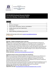 VCA & MCM Graduate Research Bulletin Issue 116: Monday 15 September 2014 Contents 1.