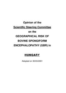 Opinion of the Scientific Steering Committee on the GEOGRAPHICAL RISK OF BOVINE SPONGIFORM ENCEPHALOPATHY (GBR) in