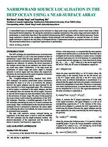 NARROWBAND SOURCE LOCALISATION IN THE DEEP OCEAN USING A NEAR-SURFACE ARRAY Rui Duan1, Kunde Yang1 and Yuanliang Ma1 1Institute  of Acoustic Engineering, Northwestern Polytechnical University, Xi’an, China