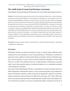 These are proofs. The final publication is available at Springer via http://link.springer.com/articles10734, Higher Education, DOIs10734The visible hand of research performance as