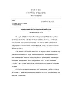 STATE OF IOWA DEPARTMENT OF COMMERCE UTILITIES BOARD IN RE: DOCKET NO. E-21458
