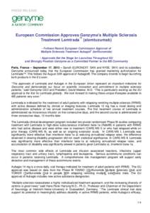 PRESS RELEASE  European Commission Approves Genzyme’s Multiple Sclerosis