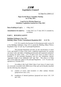 立法會 Legislative Council LC Paper No. LS60[removed]Paper for the House Committee Meeting on 11 May 2012 Legal Service Division Report on