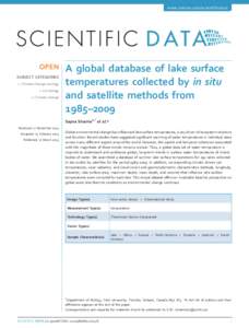 www.nature.com/scientificdata  OPEN SUBJECT CATEGORIES » Climate-change ecology » Limnology