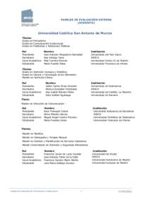 PANELES DE EVALUACIÓN EXTERNA (ACREDITA) Universidad Católica San Antonio de Murcia Títulos: Grado en Periodismo