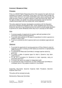 Governors’ Allowances Policy Principles Priory is a UNICEF Rights Respecting School. We recognise the rights which are extended to all children, everywhere. Every adult in the school shall consider the impact of their 