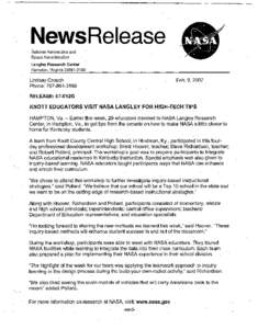 NewsRelease National Aeronautics and Space Administration Langley Research Center Hampton, Virginia[removed]