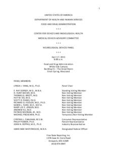 1 UNITED STATES OF AMERICA DEPARTMENT OF HEALTH AND HUMAN SERVICES FOOD AND DRUG ADMINISTRATION +++ CENTER FOR DEVICES AND RADIOLOGICAL HEALTH