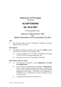 Statement of Principles concerning ALKAPTONURIA No. 48 of 2007 for the purposes of the