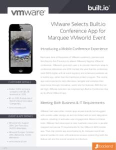 VMware Selects Built.io Conference App for Marquee VMworld Event Introducing a Mobile Conference Experience Each year, tens of thousands of VMware customers, partners and fans flock to San Francisco to attend VMware’s 