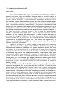 Per una poetica dell’immateriale Simon Njami Non so niente dell’Africa. Non voglio saperne niente, per continuare a scoprirla, ad impararla. Non si può ‘sapere’ un continente. Non si può sapere un Paese. In Cam