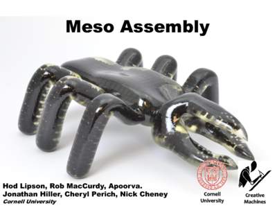 Meso Assembly  Hod Lipson, Rob MacCurdy, Apoorva. Jonathan Hiller, Cheryl Perich, Nick Cheney Cornell University