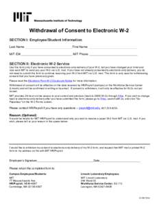    Withdrawal of Consent to Electronic W-2  