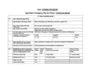 State: ANDHRA PRADESH Agriculture Contingency Plan for District: VIZIANAGARAM 1.0 District Agriculture profile