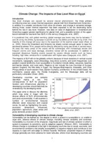 th  Elsharkawy H., Rashed H., & Rached I., The impacts of SLR on Egypt, 45 ISOCARP Congress 2009 Climate Change: The Impacts of Sea Level Rise on Egypt Introduction