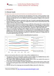 Caritas Europa Shadow Report 2013 Country Summary for Luxembourg 1. POVERTY 1.1. Recent trends Developments of poverty and social exclusion in Luxembourg based on Eurostat: