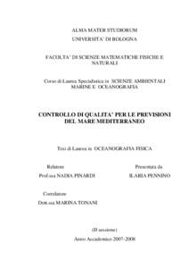 ALMA MATER STUDIORUM UNIVERSITA’ DI BOLOGNA FACOLTA’ DI SCIENZE MATEMATICHE FISICHE E NATURALI