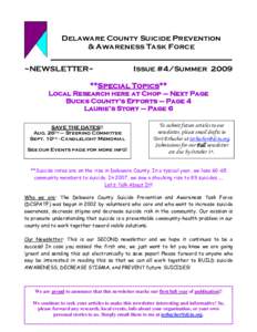 Delaware County Suicide Prevention & Awareness Task Force ~NEWSLETTER~ Issue #4/Summer 2009