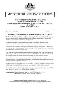     MINISTER FOR VETERANS’ AFFAIRS  SENATOR THE HON. MICHAEL RONALDSON