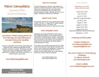 About the Workshops  Paint Campobello Summer/Fall 2015 Workshops