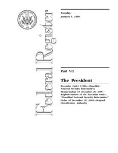 EO[removed]Classified National Security Information memorandum of December 29, 2009