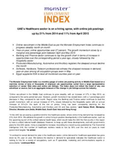 UAE’s Healthcare sector is on a hiring spree, with online job postings up by 21% from 2014 and 11% from April 2015 • • •